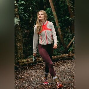 NWT Free People Movement In the Zone zip up fleece Beige & Pink Jacket RARE XL